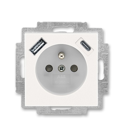 ABB Zásuvka 1násobná s kolíkem, s clonkami, s nabíjením USB-A, USB-C 5569H-A32357 68