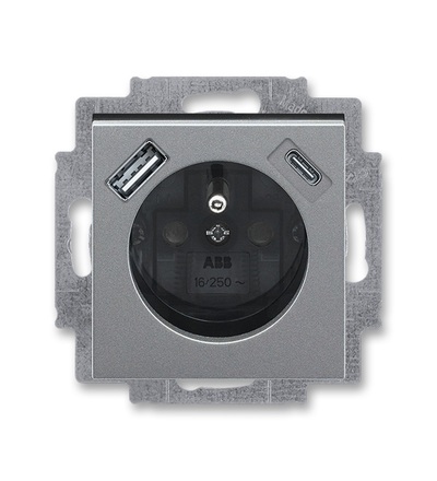 ABB Zásuvka 1násobná s kolíkem, s clonkami, s nabíjením USB-A, USB-C 5569H-A32357 69