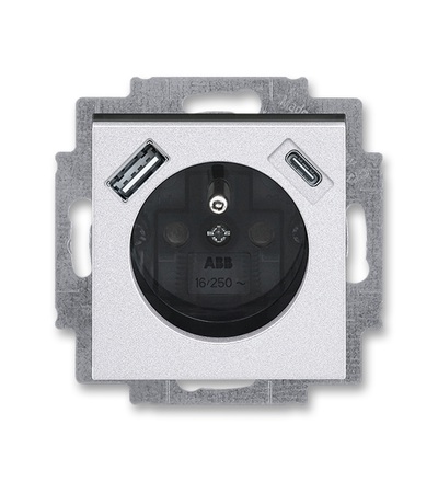 ABB Zásuvka 1násobná s kolíkem, s clonkami, s nabíjením USB-A, USB-C 5569H-A32357 70
