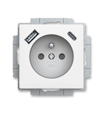 ABB Zásuvka 1násobná s kolíkem, s clonkami, s nabíjením USB-A, USB-C 5569T-A32357 240