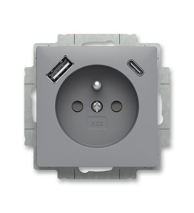 ABB Zásuvka 1násobná s kolíkem, s clonkami, s nabíjením USB-A, USB-C 5569T-A32357 241