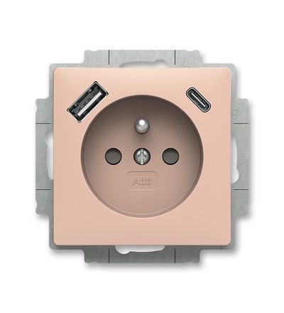 ABB Zásuvka 1násobná s kolíkem, s clonkami, s nabíjením USB-A, USB-C 5569T-A32357 242