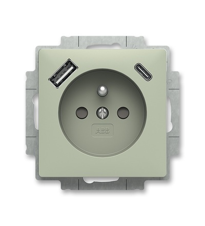 ABB Zásuvka 1násobná s kolíkem, s clonkami, s nabíjením USB-A, USB-C 5569T-A32357 243