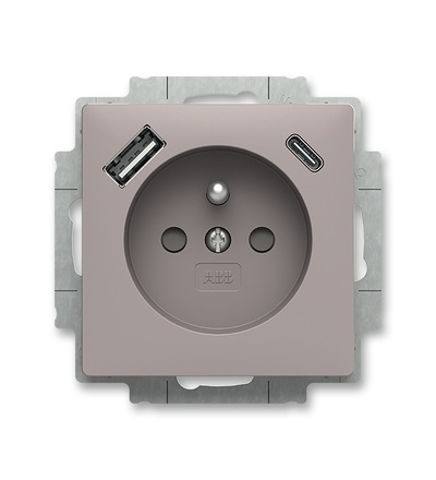 ABB Zásuvka 1násobná s kolíkem, s clonkami, s nabíjením USB-A, USB-C 5569T-A32357 244