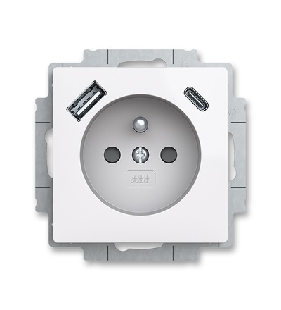ABB Zásuvka 1násobná s kolíkem, s clonkami, s nabíjením USB-A, USB-C 5569T-A32357 500