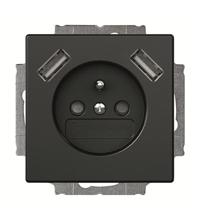 ABB Zásuvka 1násobná s kolíkem, s clonkami, s nabíjením 2x USB-A 2CKA002017A1894