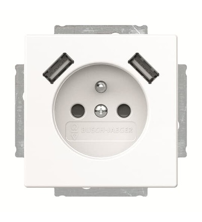 ABB Zásuvka 1násobná s kolíkem, s clonkami, s nabíjením 2x USB-A 2CKA002017A1891