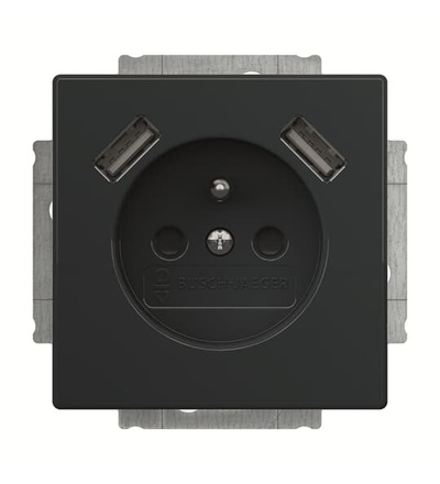 ABB Zásuvka 1násobná s kolíkem, s clonkami, s nabíjením 2x USB-A 2CKA002017A1903