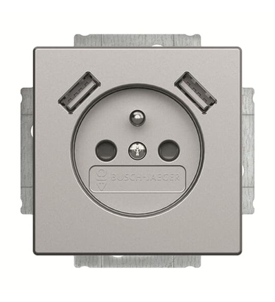 ABB Zásuvka 1násobná s kolíkem, s clonkami, s nabíjením 2x USB-A 2CKA002017A1890
