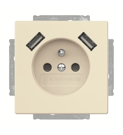ABB Zásuvka 1násobná s kolíkem, s clonkami, s nabíjením 2x USB-A 2CKA002017A1889