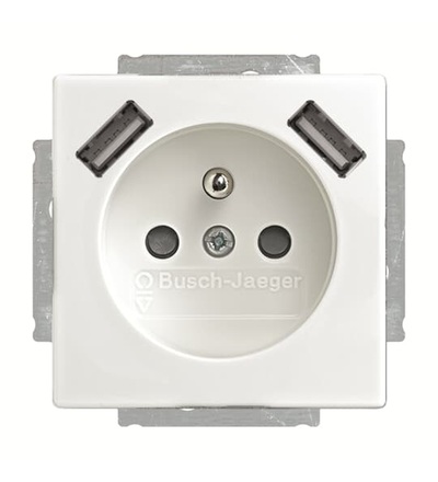 ABB Zásuvka 1násobná s kolíkem, s clonkami, s nabíjením 2x USB-A 2CKA002017A1893