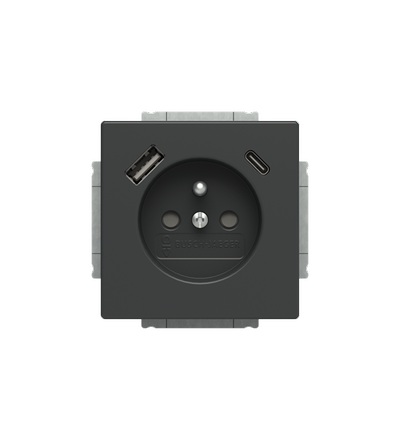 ABB Zásuvka 1násobná s kolíkem, s clonkami, s nabíjením USB-A, USB-C 2CKA002017A1913