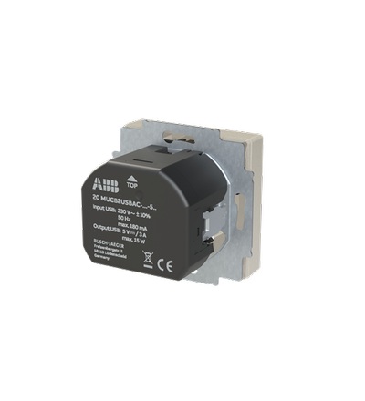 ABB Zásuvka 1násobná s kolíkem, s clonkami, s nabíjením USB-A, USB-C 2CKA002017A1920