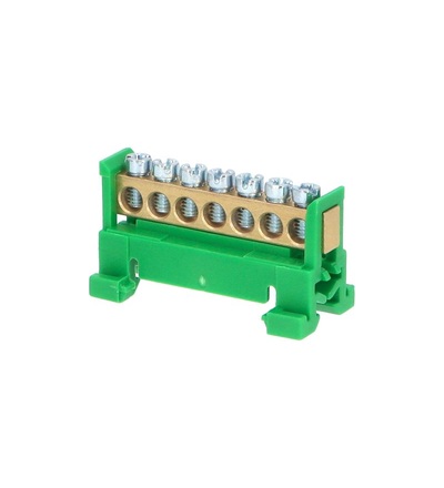 Můstek PE 7 (svorkovnice 7x16mm2), nekrytý IP00, zelený, 63A, na DIN, ELEMAN 1000012