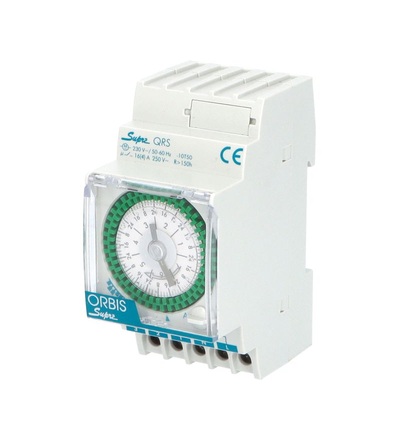 Hodiny spínací ORBIS SUPRA QRS, analog., týdenní, 2,5mod., se zálohou, šedé, na DIN lištu, ELEMAN 1000820