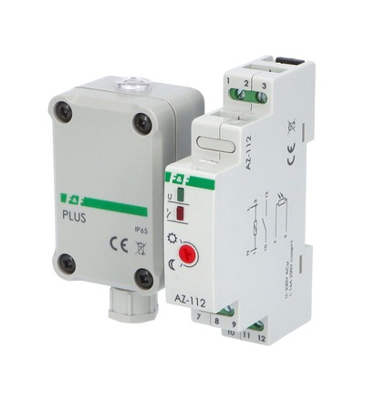 Spínač soumrakový FiF AZ-112 PLUS, 2-1000lux, 16A, 230V, s ext. čidlem, IP65, šedý, na DIN, ELEMAN 1000913