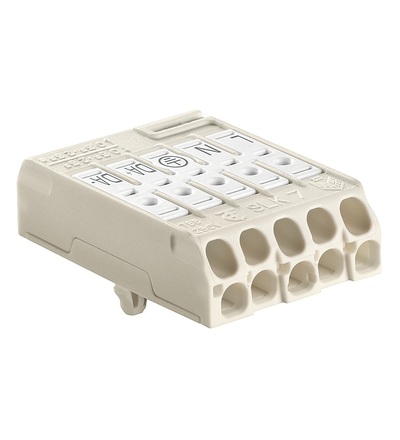 Svorkovnice SLK 7/5 E-SCHR (L-N-E-DA+-DA-) pro svítidla, bezšroubová, PC, bílá /88168390, ELEMAN 1001640