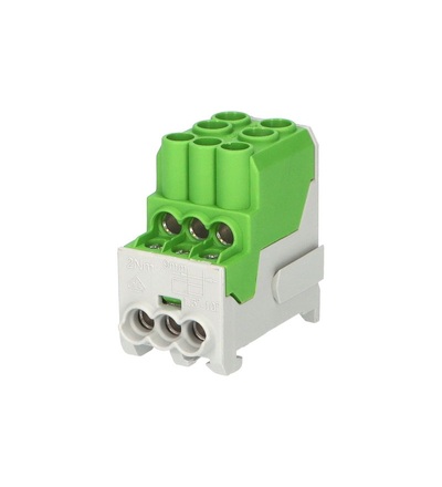 Blok pro rozdělení fází UVB 100 PE, 1pól., 101A, AL/CU, 1000V, zelený, na DIN, ELEMAN 1003204