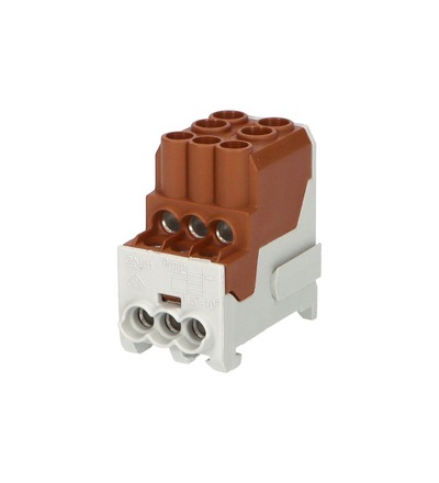 Blok pro rozdělení fází UVB 100 L B, 1pól., 101A, AL/CU, 1000V, hnědý, na DIN, ELEMAN 1003205