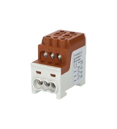 Blok pro rozdělení fází UVB 200 L B, 1pól., 200A, AL/CU, 1000V, hnědý, na DIN, ELEMAN 1003210