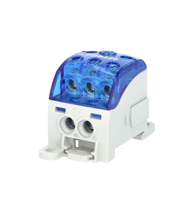 Blok pro rozdělení fází PDB 220, 1pól., 215A, 1000V, modrý/průhl. víko, na DIN, ELEMAN 1003956