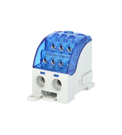 Blok pro rozdělení fází PDB 400, 1pól., 400A, 1000V, modrý/průhl. víko, na DIN, ELEMAN 1004012