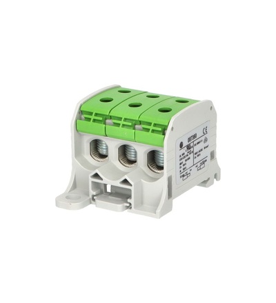 Svorka univerzální RKA 50 1/6 PE, 150A, 1pól. (6x vstup), AL/CU, zelená, na DIN/na panel, ELEMAN 1006026
