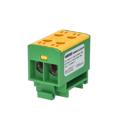 Svorka univerzální UK 35/2 PE, 135A, 1pól., AL/CU, krytá, zel.-žl., na DIN, ELEMAN 1006608