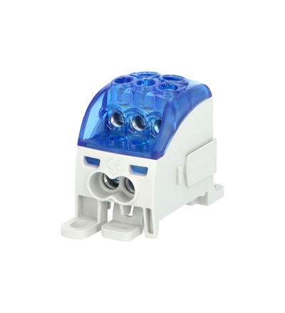 Blok pro rozdělení fází PDB 160, 1pól., 164A, 1000V, modrý/průhl. víko, na DIN, ELEMAN 1006711