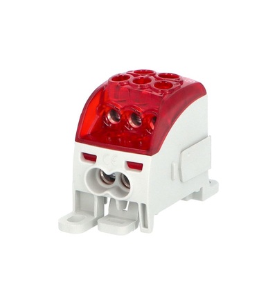 Blok pro rozdělení fází PDB 160, 1pól., 164A, 1000V, červený/průhl. víko, na DIN, ELEMAN 1006713