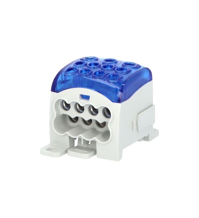 Blok pro rozdělení fází PDB 270, 1pól., 270A, 1000V, modrý/průhl. víko, na DIN, ELEMAN 1006721