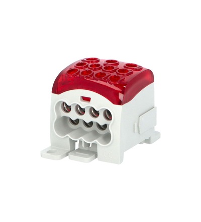 Blok pro rozdělení fází PDB 270, 1pól., 270A, 1000V, červený/průhl. víko, na DIN, ELEMAN 1006723