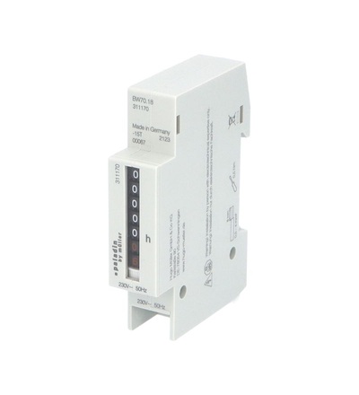Počítadlo provoz. hodin PALADIN 311170 (BW 70.18), 230V, 50Hz, 1mod., šedé, na DIN lištu, ELEMAN 1008139
