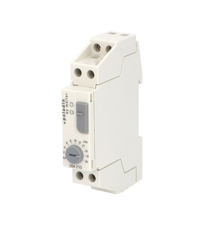 Automat schodišťový PALADIN 284210, elektron., 1mod., 0,5-10min, 16A, šedý, na DIN lištu, ELEMAN 1008146