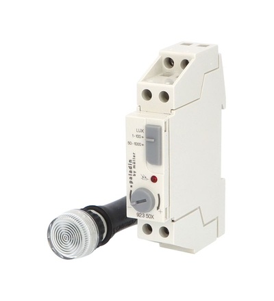 Spínač soumrakový PALADIN 923501, 1-1000lux, 16A, s ext. čidlem (16mm), IP65, šedý, na DIN, ELEMAN 1008163