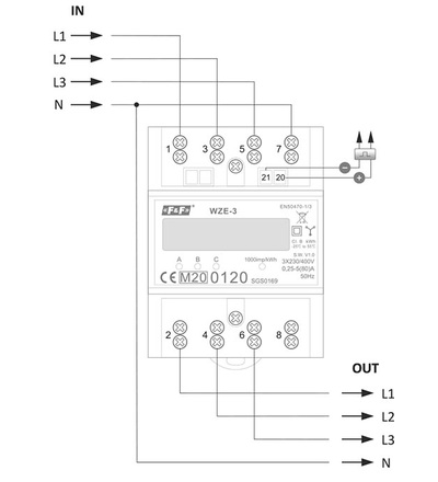 Elektroměr WZE-3 80A MID, 4,5mod., LCD, 3-fáz., 1-tar., fakturační, ELEMAN 1008834