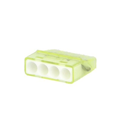 Svorka krabicová miniaturní PC214S bezšroubová 4x 0,2-2,5 mm2, transparentní/žlutá, ELEMAN 1014682