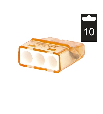 Svorka krabicová miniaturní PC213S/10 bezšroubová 3x 0,2-2,5 mm2, tr./oranžová (bal.=10ks), ELEMAN 1014691