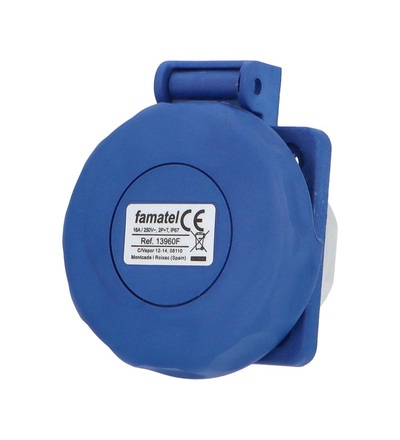 FAMATEL Zásuvka vestavná 13960-F IP67/230V/16A s ochranným kolíkem, modrá 139601