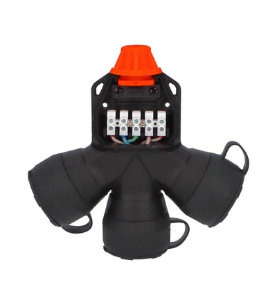 FAMATEL Adaptér trojnásobný 187F-5 IP54/400V/16A - domovní, 5P svorka, černý, robustní - SOLID PRO, 187F-5