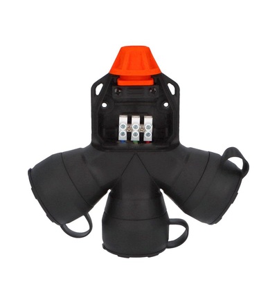 FAMATEL Adaptér trojnásobný 187F IP54/250V/16A - domovní, 3P svorka, černý, robustní - SOLID PRO, 187F