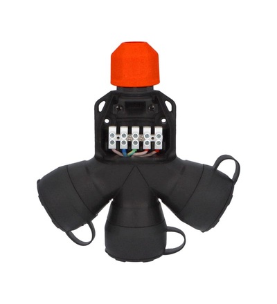 FAMATEL Adaptér trojnásobný 188F-5 IP54/400V/16A - domovní, 5P svorka, černý, robustní - SOLID PRO, 188F-5