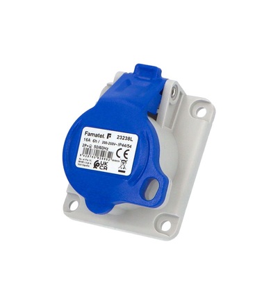 FAMATEL Zásuvka vestavná uzamykatelná 23238L IP44-54/230V/16A/3P 6h, šikmá 10°, SpeedPRO, 23238L