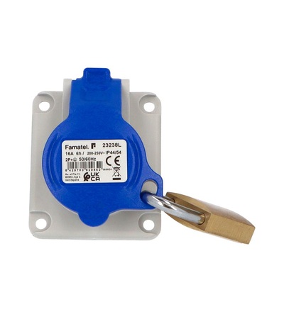 FAMATEL Zásuvka vestavná uzamykatelná 23238L IP44-54/230V/16A/3P 6h, šikmá 10°, SpeedPRO, 23238L