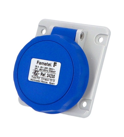 FAMATEL Zásuvka vestavná 24230 IP67 230V 16A 3P 6h šikmá 24230