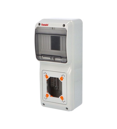 Skříň 3928 ACQUA Combi IP65, 6 modulů, 1 otvor pro zásuvku, 305x125x107mm, FAMATEL 3928