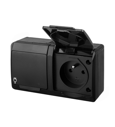 FAMATEL GALATEA IP44 Zásuvka 2x 2P+PE, 2-násobná vodorovná (černá), 5322-09