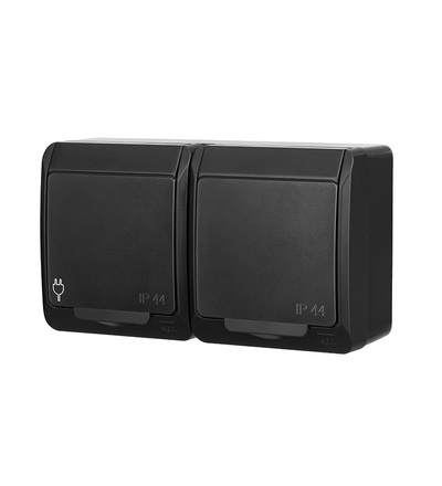 FAMATEL GALATEA IP44 Zásuvka 2x 2P+PE SCHUKO, 2-nás. vodorovná (černá), 5325-09