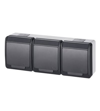 GALATEA IP44 Zásuvka 3x 2P+PE SCHUKO, 3-nás. vodorovná (antracit), FAMATEL 5326-07