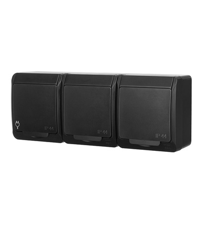 FAMATEL GALATEA IP44 Zásuvka 3x 2P+PE SCHUKO, 3-nás. vodorovná (černá), 5326-09